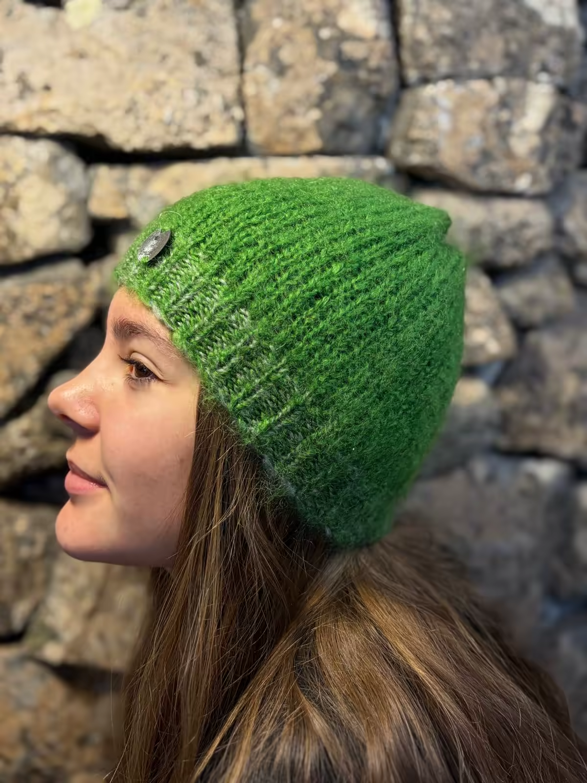 Bonnet pur mohair vert et ficelle