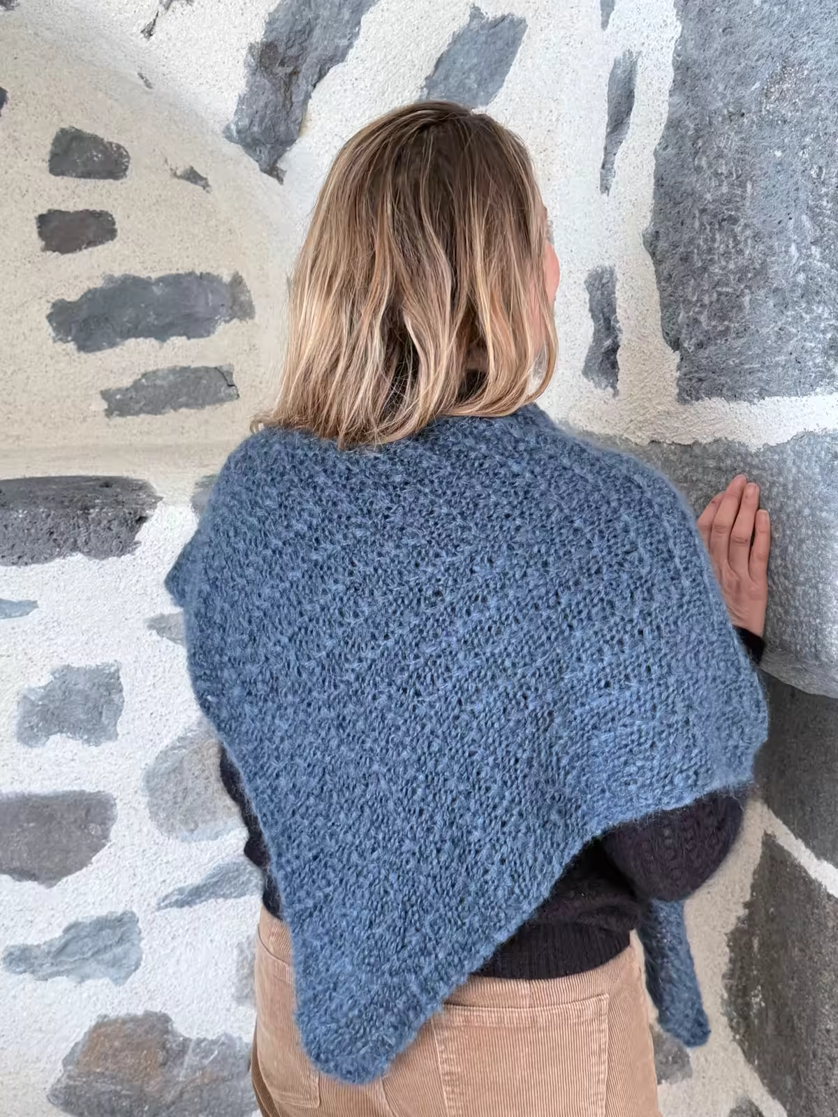 Châle écharpe tricoté en pur mohair gris ardoise