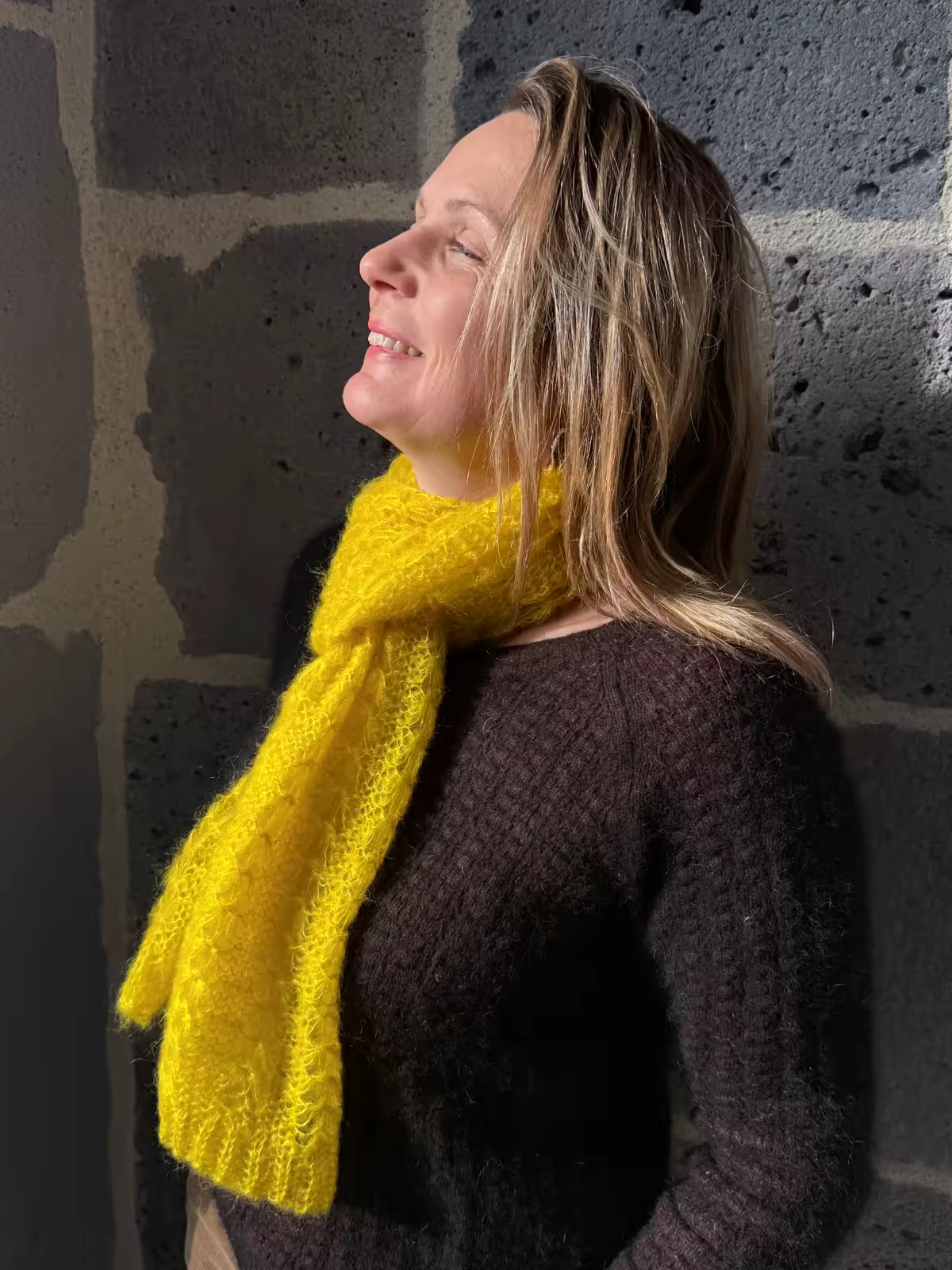 Echarpe jaune en mohair et soie