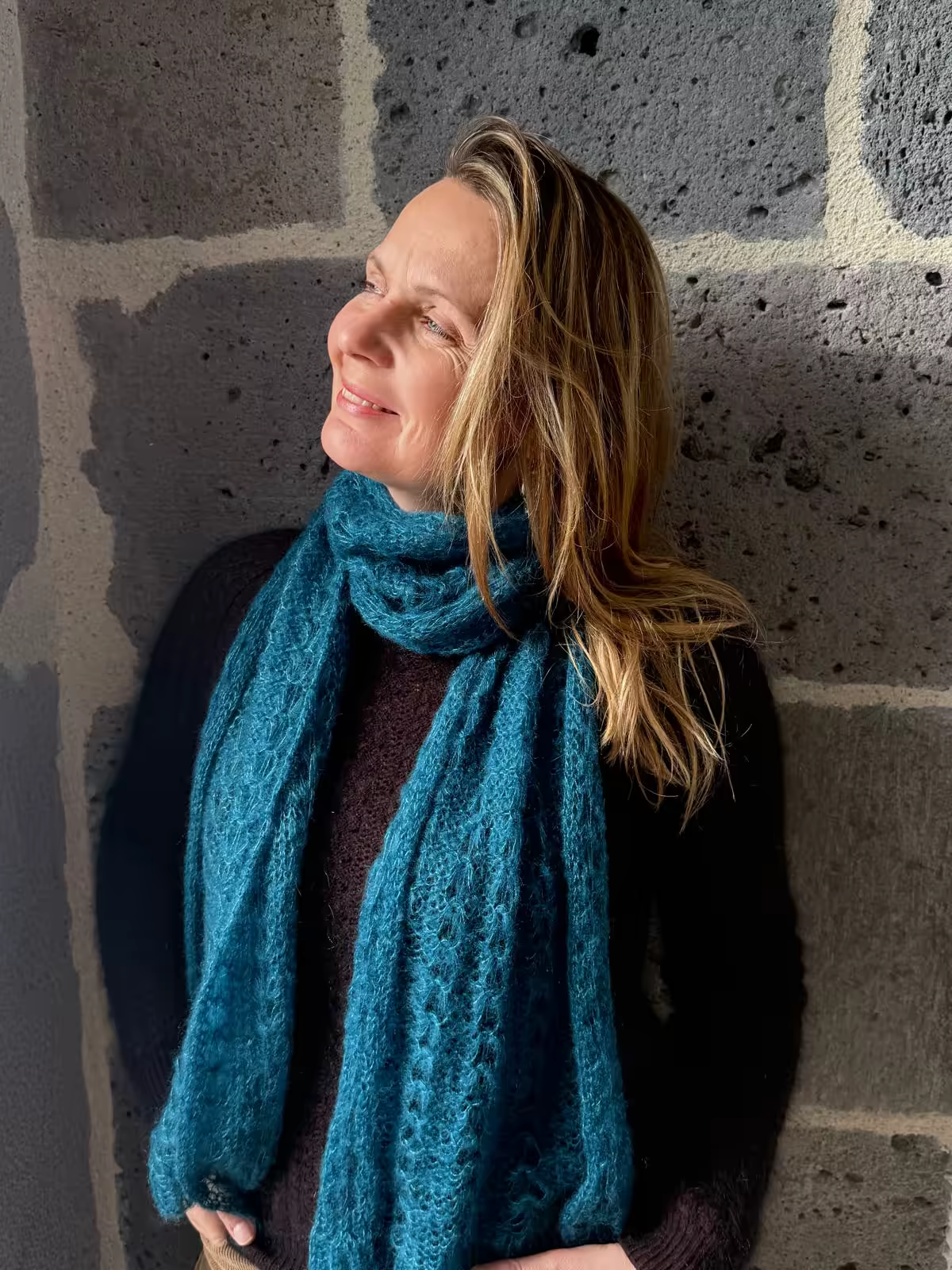 Echarpe paon en mohair et soie