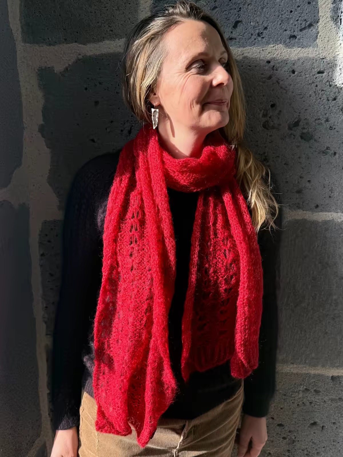 Echarpe rouge en mohair et soie